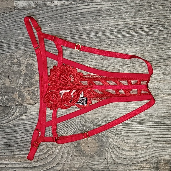 victoria's secret embroidered ouvert string bikini medium floral panty - Picture 7 of 8